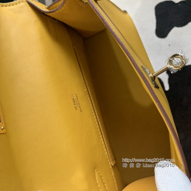 Hermes凱利女包 愛馬仕Minikelly pochette一代 原廠進口swift皮 半手工蠟線 琥珀黃 金銀扣  tdh2269